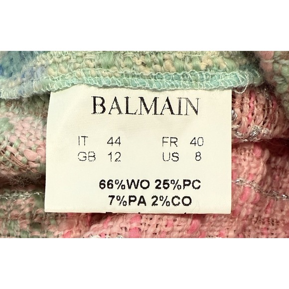 Balmain Paris Pastel Multicolor Tweed Cropped Jacket Wool Blend IT 44 / US 8 - Picture 6 of 7